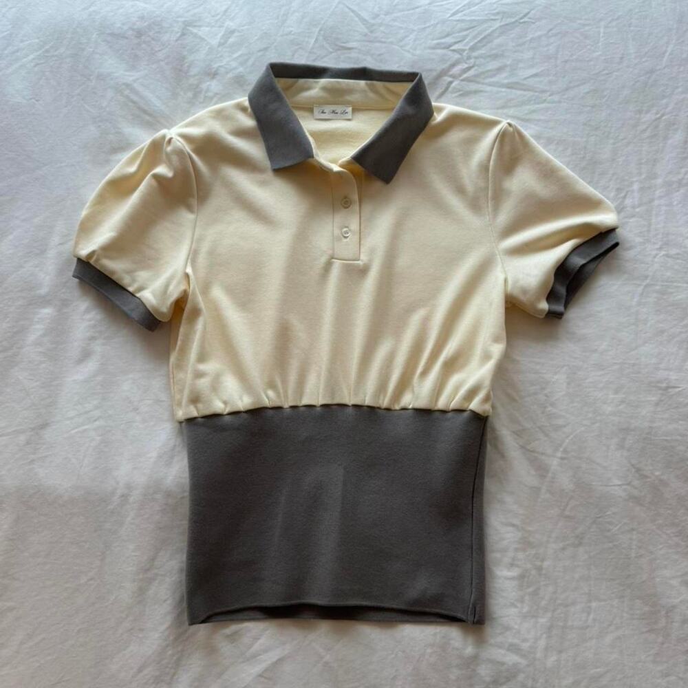 Cream gray color block polo